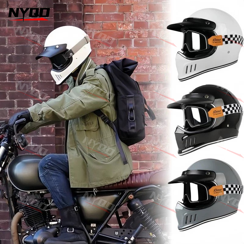 Motorcycle Gear Vintage - Vintage Vollvisier-Motorradhelm Motocross-Helm ABS-Schale Leichtgewichtiger Casque