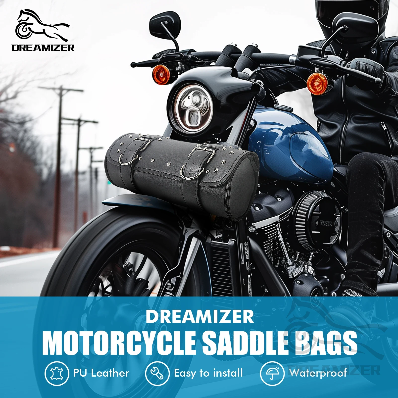 Motorcycle Gear Vintage - Motorrad-Vordergabel-Werkzeugtasche PU-Leder Wasserdichte Lenkertasche Vintage-Form Lenkertasche